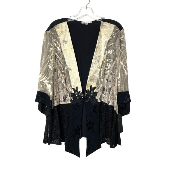 Spencer Alexis Blouse Kimono Plus Size 2X Silk Blend Black Beige Floral Luxury - Picture 1 of 13
